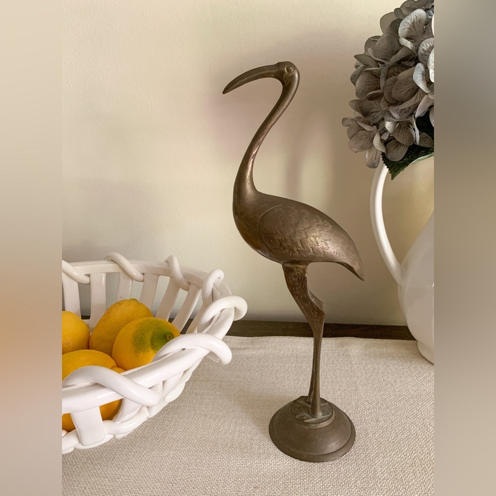 Vintage Brass Bird Ibis Crane Flamingo Statue
